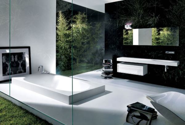 минималистична баня с вана в пода